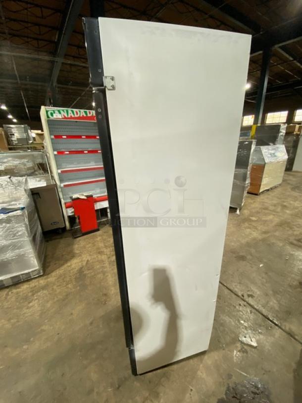 Turbo Air TGM-14RV Commercial Reach-In Merchandiser Refrigerator, white single glass swing door, poly coated wired rack, 115V, 1 phase.