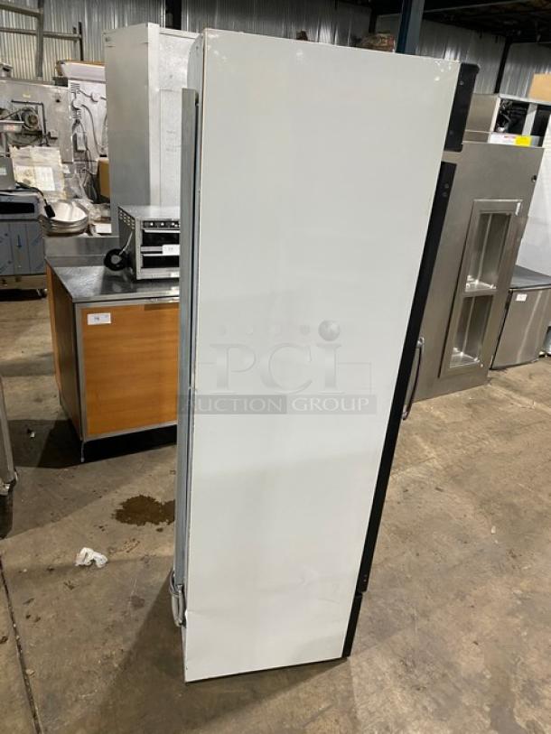 Turbo Air TGM-14RV commercial refrigerator, white, with single glass swing door and poly-coated wire rack. Condition appears used.