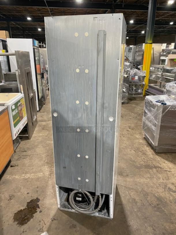 Turbo Air TGM-14RV reach-in merchandiser refrigerator, white with single glass swing door and poly coated wired rack.