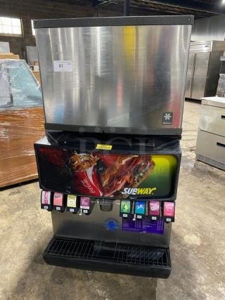 Manitowoc Q Series Commercial Stainless Steel Electric Powered Air-Cooled Modular Ice Cube Making Machine Head! Model: QD0452A SN: 020164436! 115V 1 Phase! With Subway Style Electric Powered Countertop 8-Flavor Carbonated Beverage/Ice Dispensing Machine! With Drip Tray! On Legs! ALL ONE MONEY! - Item #1218762