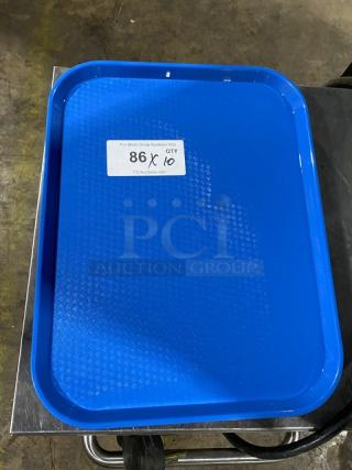 Cambro 1418FF blue rectangular fast food tray in excellent condition, shown with auction label indicating quantity 10.