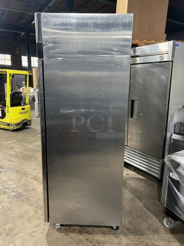 Migali C2F commercial stainless steel 2-door reach-in freezer on casters. Energy Star certified, 115V 1 phase, with poly-coated racks.