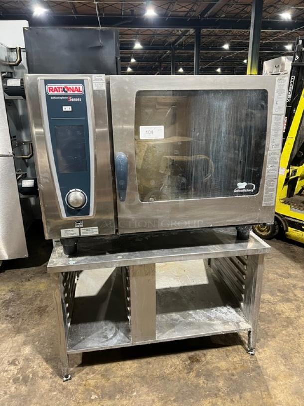 Rational Self Cooking Center SCCWE62G, 6-pan combi oven, stainless steel, gas-powered, with stand and racks, model SCCWE62G.