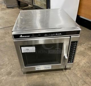 Amana 2014 commercial stainless steel microwave, model RC30S2, with programmable touchpad, in good condition.