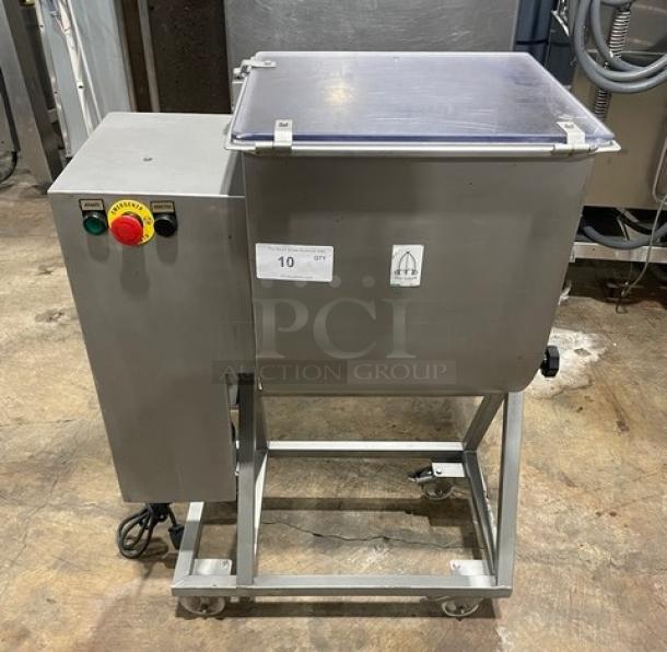 Tre Spade/Omcan MX-50 commercial meat mixer, 2020 model, stainless steel, electric, on casters, control panel visible.