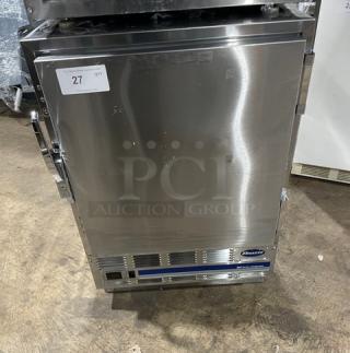 Follett REF5 stainless steel undercounter refrigerator, medical-grade, single door, poly coated wired rack, 115V, SN: E13997-27113.