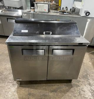 Turbo Air MST-48-N Stainless Steel 2-Door Refrigerated Prep Table, Poly Coated Rack, 115V, on Casters.