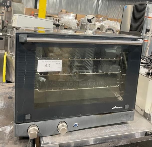 Cadco Anna Series XAF023 half-size convection oven, 240V, with wired rack, on legs, Model XAF023, SN: 2019B0013859.
