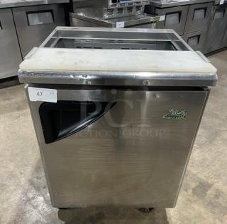 Turbo Air TST-28SD Stainless Steel Single Door Prep Table with Cutting Board, 115V, on Casters, Excellent Condition.