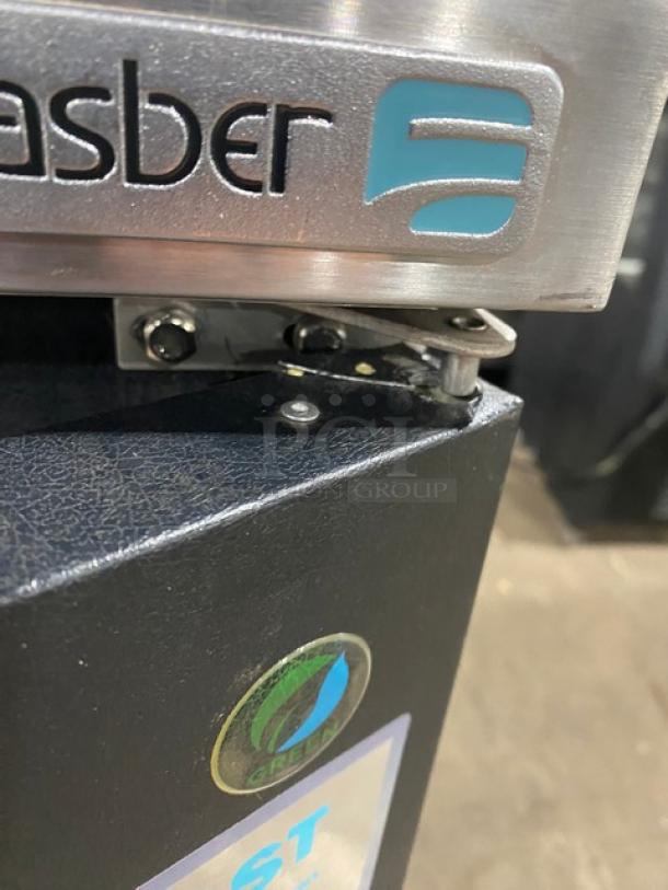 Asber ADDC23HC commercial black single-door beer cooler, stainless steel worktop, with drip tray and single tower tap dispenser.