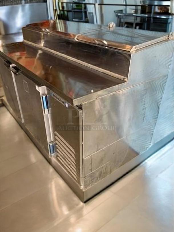 Beverage-Air DP67 67" Hydrocarbon Series Pizza Prep Table, stainless steel, refrigerated base, excellent condition, 115V.