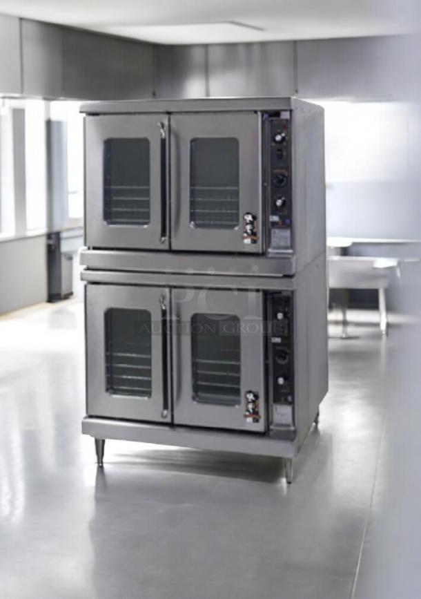 Pristine Montague EK-15A double stack electric convection ovens, 208V, 3-phase, fully tested, excellent condition.