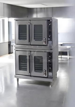 Pristine Montague EK-15A double stack electric convection ovens, 208V, 3-phase, fully tested, excellent condition.