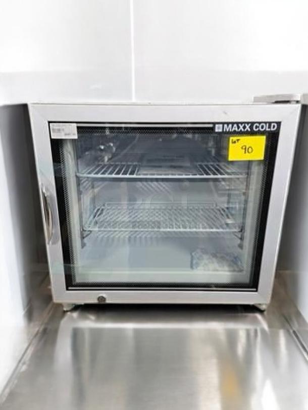 Maxx Cold MXM1-2F Countertop Display Freezer, glass door, top-tier condition, 115V, fully tested, model label visible.