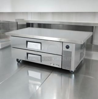Commercial Chef Base Refrigerator, two-drawer, U.S. made, superb condition, 115V, fully tested, stainless steel finish.