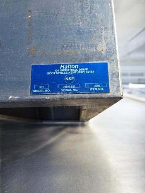 Halton CH stainless steel ventilation hood component, very good condition, NSF certified, fully inspected, with model and serial numbers visible.