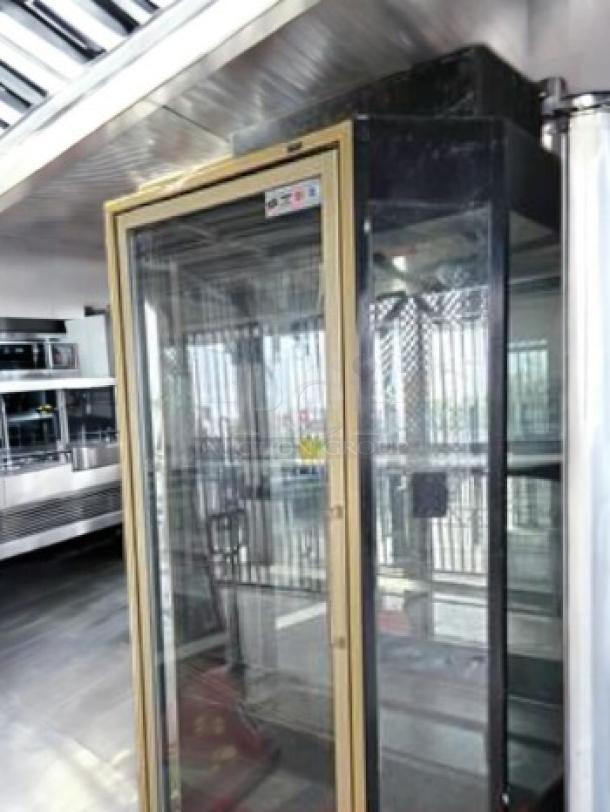 Single door glass display refrigerator, True GDM-23 model, excellent condition, commercial cooler, 115V, fully tested.