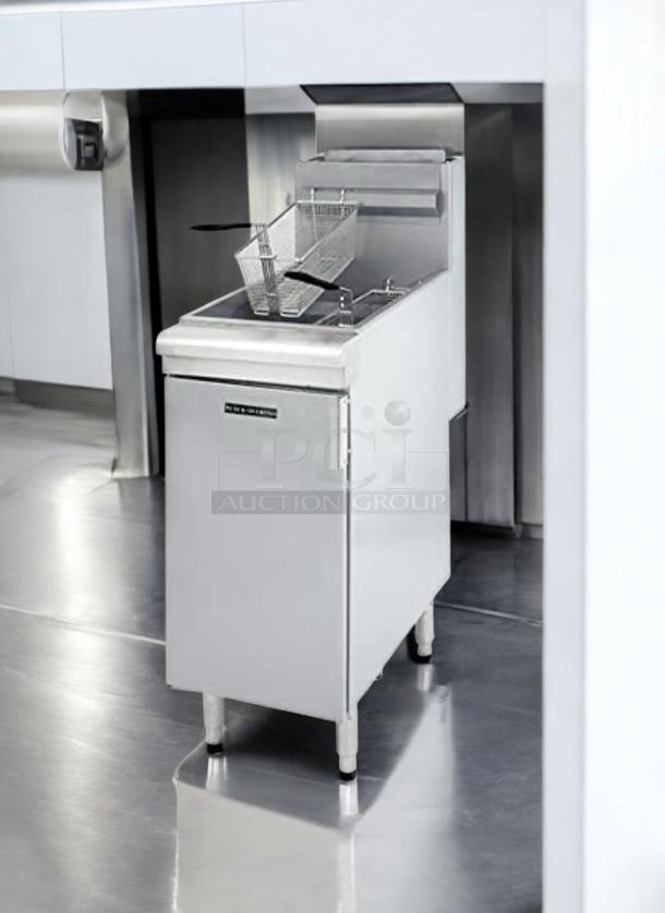 Adcraft FFAF-50/25 50 lb. floor gas fryer in great condition, natural gas, fully tested and working. Features dual baskets.