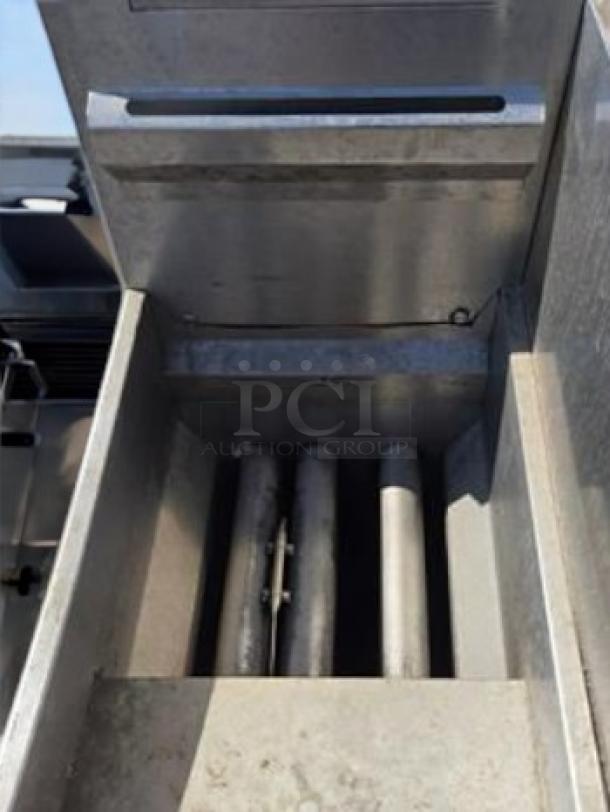Adcraft FFAF-50/25 floor gas fryer, 50 lb capacity, stainless steel, natural gas, interior view, excellent condition.