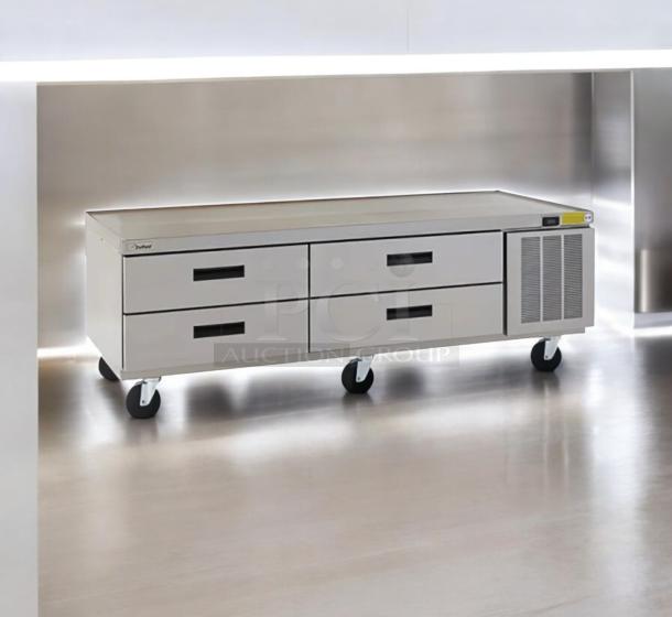 True TRCB-72 4-Drawer Refrigerated Chef Base in outstanding condition, 115V, fully tested, on casters for mobility.