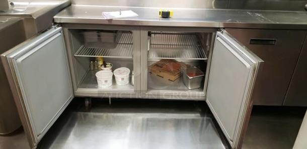 Turbo Air MST-48 2-Door Sandwich Prep Table, excellent condition, shelves, 115V, fully tested, working, includes interior storage.