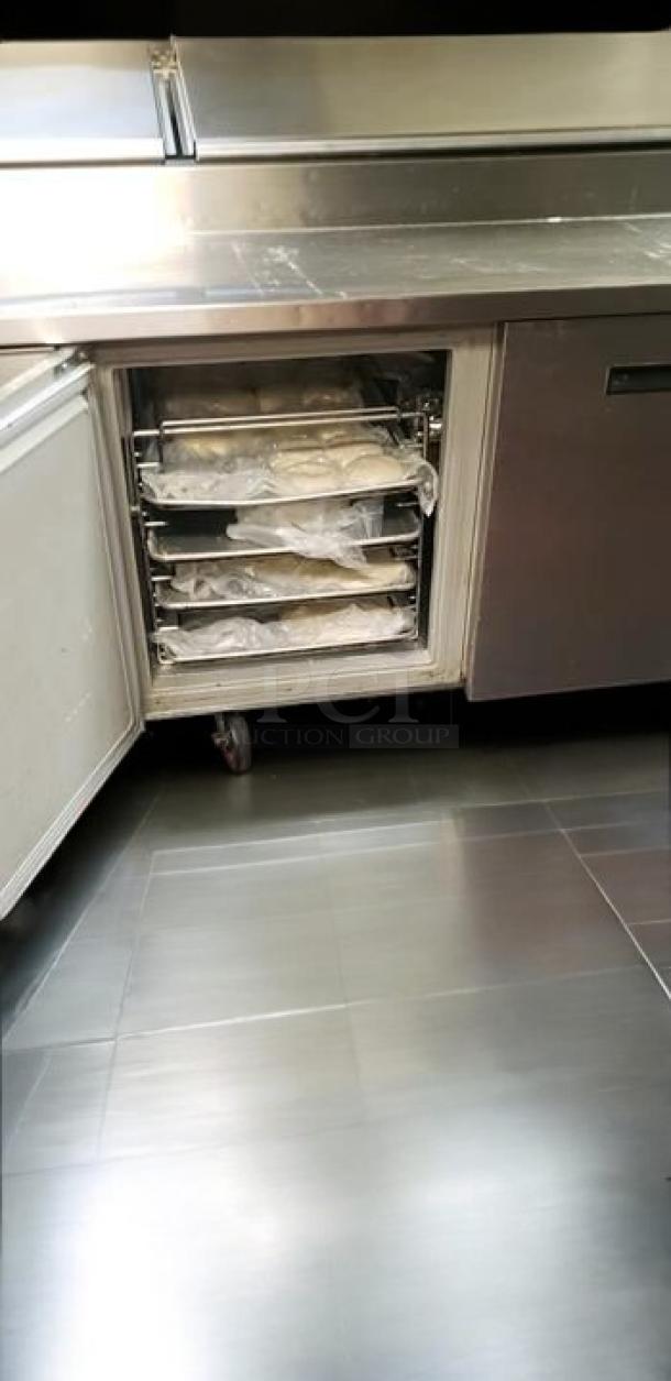 Turbo Air MST-48 sandwich prep table, stainless steel, 2-door, superb condition, interior shelves, fully tested, 115V.