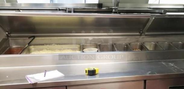 Turbo Air MST-48 refrigerated prep table, 2-door, superb condition, fully tested, stainless steel finish, 115V, visible condiment bins.
