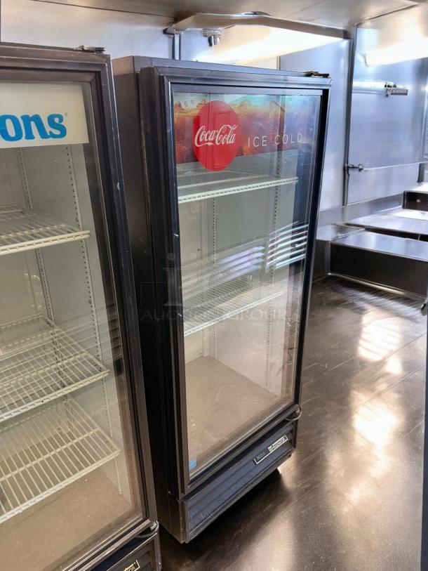 True GDM-10-58-HC-LD Coke glass door fridge, top-tier condition, single door, 115V, tested, Coca-Cola branding.