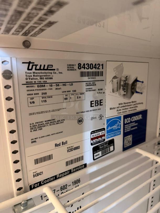 True GDM-10-58-HC-LD Coca-Cola glass door display refrigerator label. Made in USA, NSF certified, 115V.