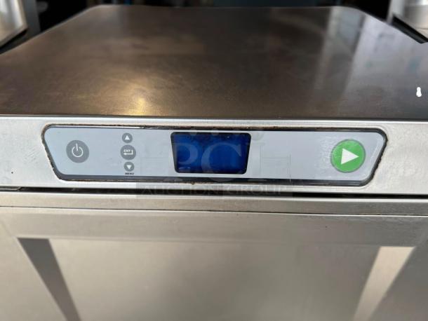 Pristine Hobart LXPH undercounter dishwasher, high-temp, 208-240V, fully tested. Clear control panel with power and start buttons.