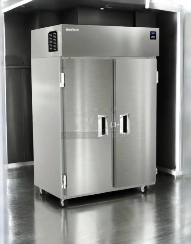 Superb condition Delfield 6000XL double door reach-in freezer, stainless steel, 115V, fully tested and working.
