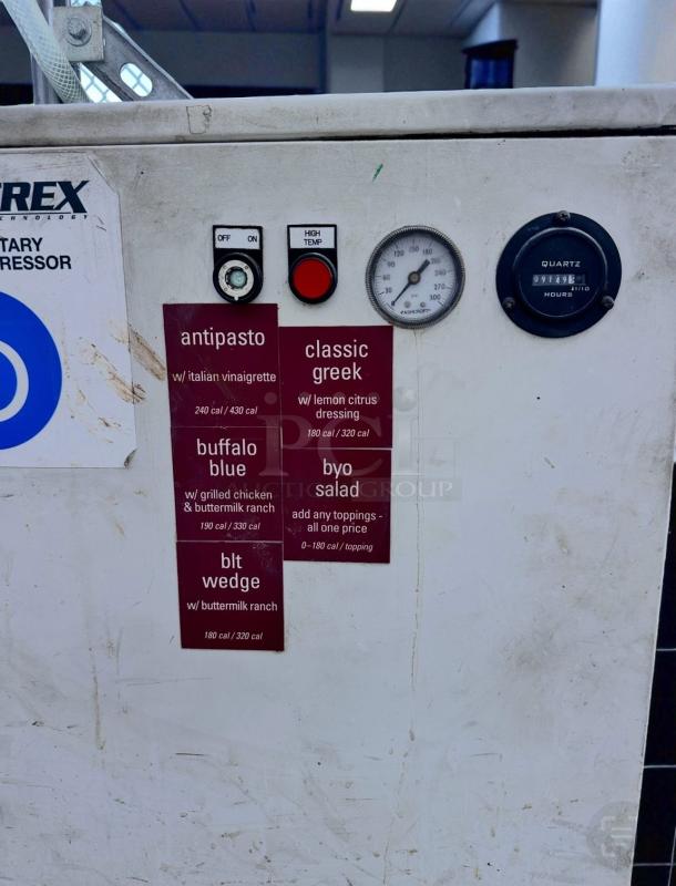 Powerex SF030824BP air compressor control panel with buttons and gauges, indicating excellent condition and full functionality.