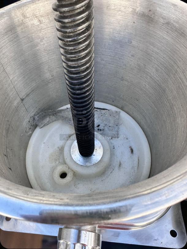 Heavy-duty Kabab-O-Matic Manual Vertical Kebab Press in immaculate condition. Stainless steel, fully tested, and operational.