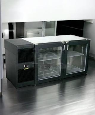 Glastender LP60-L1-XN(LR), 60" double glass door back bar cooler in outstanding condition, fully tested, 120V.