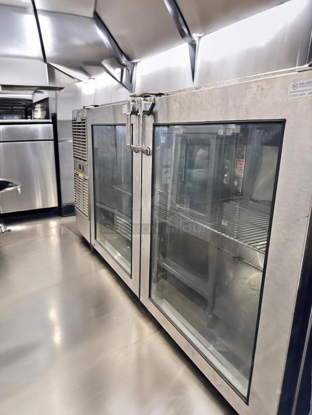 Glastender LP60-L1-XN(LR) 60" double glass door back bar cooler, outstanding condition, 120V, fully tested, made in USA.