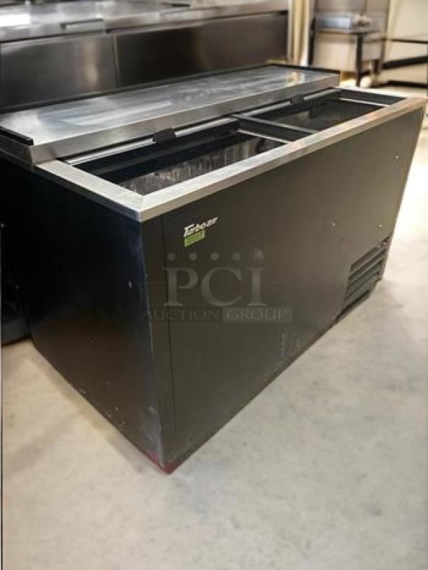 Turbo Air TBC-50SB-N6 Bottle Cooler, 50" wide, black, excellent condition, fully tested, 115V, ideal for commercial use.