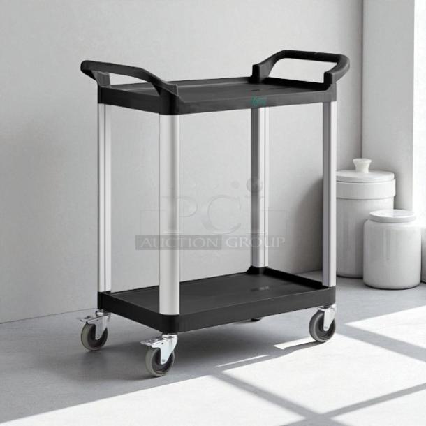 Brand new Choice 2-shelf utility bus cart, 24" x 16", black, lightweight, durable, by Choice Commercial Series.