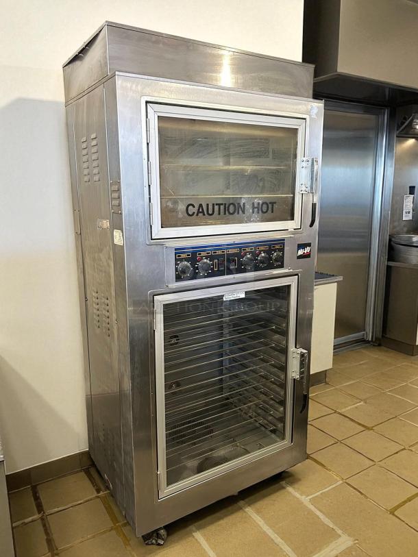 NUVU SUB-123P oven proofer combo, stainless steel, great condition, 240V, tested working, "CAUTION HOT" label visible.