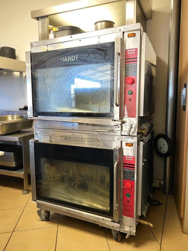 "Hardt Inferno 4500 double stacked gas rotisserie oven, excellent condition, fully tested, model name displayed on control panel."