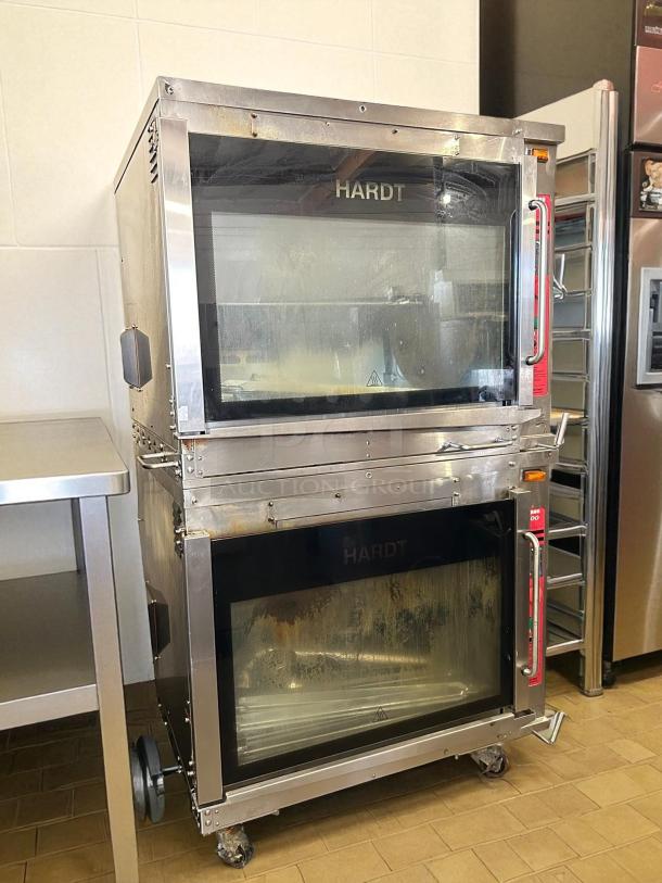 Hardt Inferno 4500 natural gas double stacked commercial rotisserie oven in excellent condition, fully tested and working.
