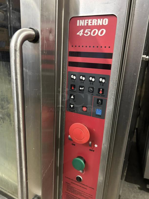 Alt text: Hardt Inferno 4500 gas rotisserie oven control panel, featuring multiple settings and indicators, in excellent condition.