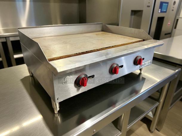 Kintera KGR36T 36" countertop griddle, natural gas, 3 burners, stainless steel, tested, working, great condition.