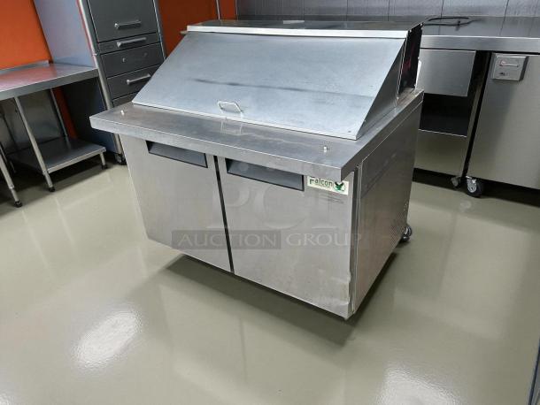 Falcon AST-36 Sandwich Prep Table, 36", stainless steel, tested working, dual doors, visible Falcon logo, commercial use.