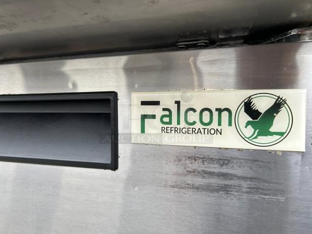 Falcon AST-36 sandwich prep table with logo and stainless steel finish, tested and working.