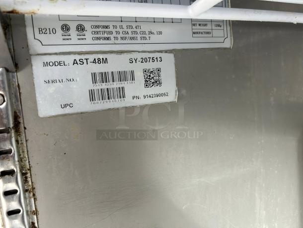 Falcon AST-48M 36" sandwich prep table tag; UL, NSF certified, UPC: 700229904709, SN: 9142390052.