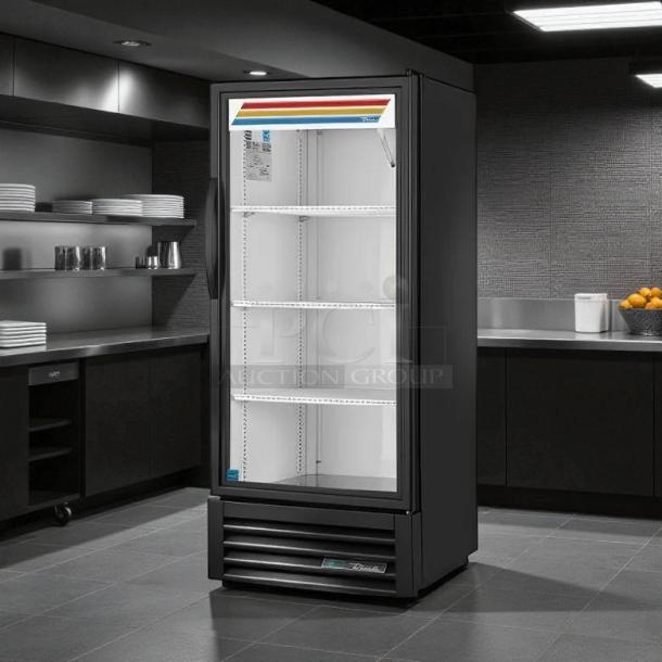 True GDM-10-58-HC~TSL01 glass door merchandiser, one section, right hinge, black, excellent condition, tested and working.