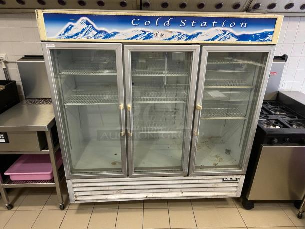 Blue Air BKGM72-HC 82" 3-section glass door freezer merchandiser, excellent condition, tested and working, in white.