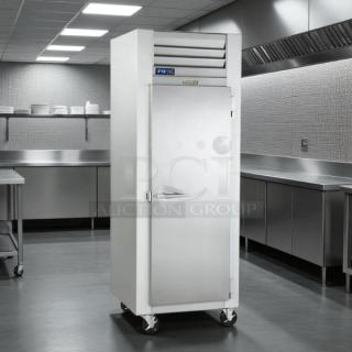 Traulsen G10010 30" single solid door refrigerator, stainless steel, right-hinged, tested working, commercial kitchen setting.