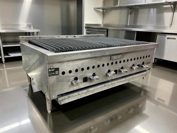 Vulcan VCRB36-1 Natural Gas Charbroiler, 36" low profile, stainless steel, tested and working, front controls visible.