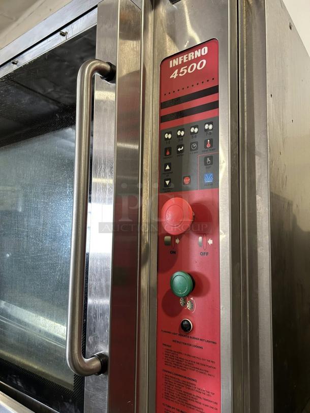 Hardt 4500 Inferno Double Stack Rotisserie Oven, natural gas, tested, stainless steel exterior, control panel with labels visible.